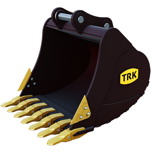 severe-duty digging bucket,<h4>Product Overview</h4> <br>

We employ a double radius at the bottom of the skin to reduce drag. Bottom wear strips are always standard, and a diamond shaped structural bridge system is used in the upper works. High tensile Abrasion Resistant AR400 & T1 steel is always used at all critical points. Our steel is 100% sourced from Canada and USA.<br><br><br>

<h4>Benefits</h4> <br>

- Constructed from T1 & AR400 Steel at all critical points.<br>
- Comes standard with CAT style Rock Chisel J-Series teeth. Ask us about other styles of teeth.<br>
- D-Ring Lifting Lug welded on back.<br>
- Includes a 1 Year Limited Warranty.<br>
- AR400 Wear Strips come standard. Side cutters and additional wear components are optional (See Extreme-Duty Buckets).<br><br>

Pins sold separately.